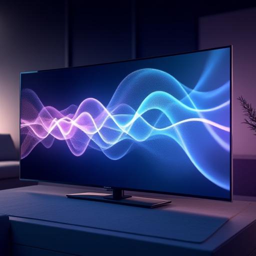 사운드 웨이브가 TV 주변으로 퍼져나가는 시각적 표현